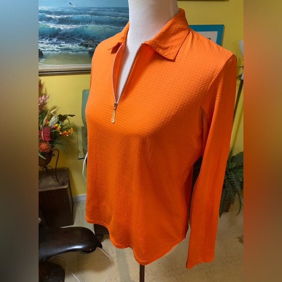 Bette Court Orange 1/4 Zip Nylon Shirt with Mesh Sleeves - Picture 2 of 9